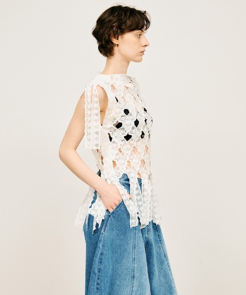 PRANK PROJECT(プランクプロジェクト)の「【2026Summer Pre-Order】レーステープトップ / Lace Tape Cross Top(Tシャツ/カットソー・レディース・ホワイト/ブラック・FREE)」の18枚目の写真