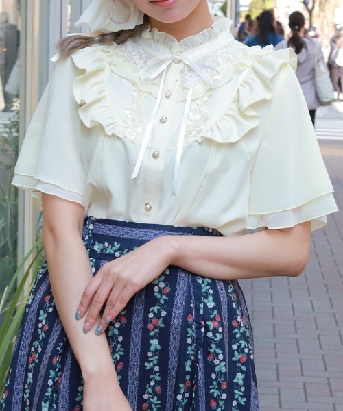 axes femme(アクシーズファム)の「レース切替フリルスタンドブラウス(シャツ/ブラウス・レディース・ホワイト/イエロー/ブラック・FREE)」の3枚目の写真