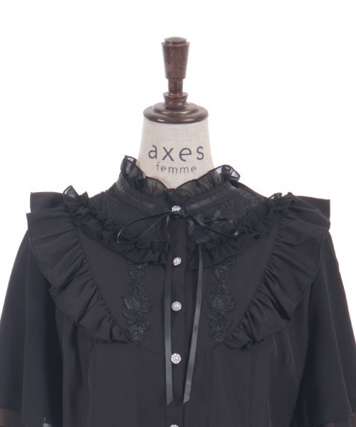 axes femme(アクシーズファム)の「レース切替フリルスタンドブラウス(シャツ/ブラウス・レディース・ホワイト/イエロー/ブラック・FREE)」の4枚目の写真