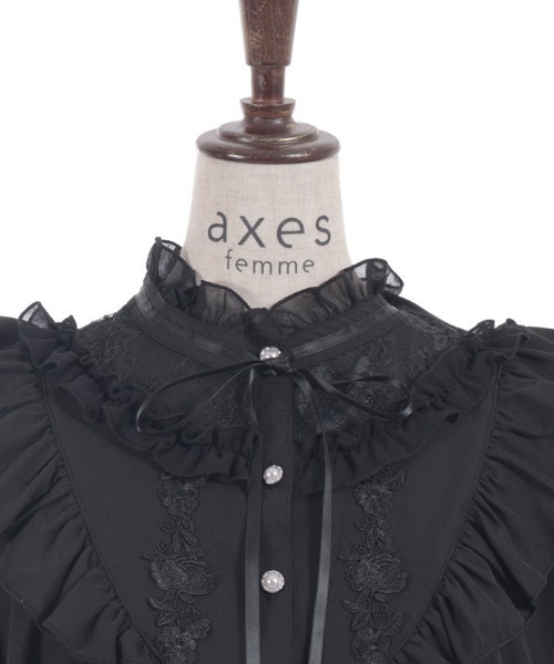 axes femme(アクシーズファム)の「レース切替フリルスタンドブラウス(シャツ/ブラウス・レディース・ホワイト/イエロー/ブラック・FREE)」の6枚目の写真