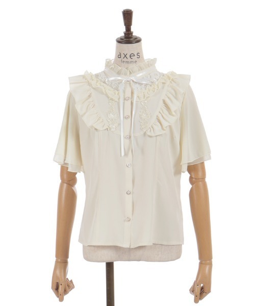 axes femme(アクシーズファム)の「レース切替フリルスタンドブラウス(シャツ/ブラウス・レディース・ホワイト/イエロー/ブラック・FREE)」の9枚目の写真
