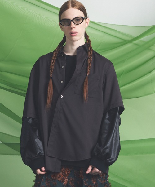 MAISON SPECIAL(メゾンスペシャル)の「《UNISEX》NISHIKAWA KEORI Wool Mix Prime-Over Short Sleeve Shirt/NISHIKAWA KEORIウールミックスプライムオーバーショートスリーブシャツ【MAISON SPECIAL/メゾンスペシャル】■セットアップ対応■(シャツ/ブラウス・メンズ・ダークブラック/その他1/ネイビー/グレイッシュベージュ/ブラック・2/1/0)」の5枚目の写真