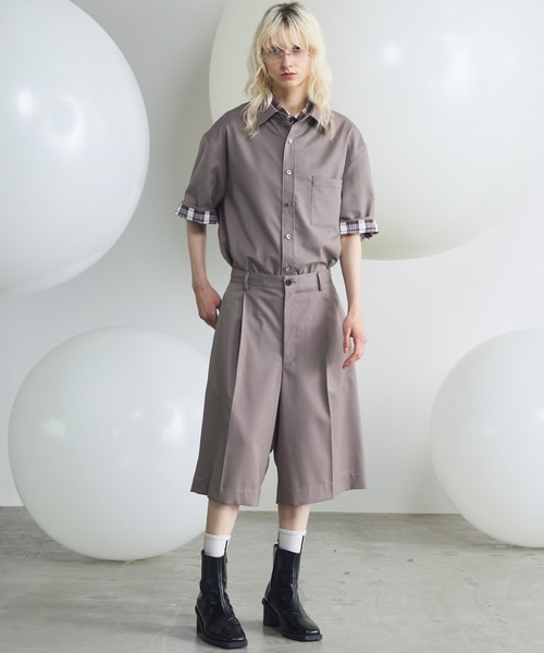 MAISON SPECIAL(メゾンスペシャル)の「《UNISEX》NISHIKAWA KEORI Wool Mix Prime-Over Short Sleeve Shirt/NISHIKAWA KEORIウールミックスプライムオーバーショートスリーブシャツ【MAISON SPECIAL/メゾンスペシャル】■セットアップ対応■(シャツ/ブラウス・メンズ・ダークブラック/その他1/ネイビー/グレイッシュベージュ/ブラック・2/1/0)」の11枚目の写真