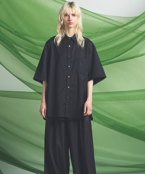MAISON SPECIAL(メゾンスペシャル)の「《UNISEX》NISHIKAWA KEORI Wool Mix Prime-Over Short Sleeve Shirt/NISHIKAWA KEORIウールミックスプライムオーバーショートスリーブシャツ【MAISON SPECIAL/メゾンスペシャル】■セットアップ対応■(シャツ/ブラウス・メンズ・ダークブラック/その他1/ネイビー/グレイッシュベージュ/ブラック・2/1/0)」の12枚目の写真