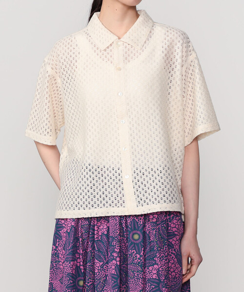 Bshop（ビショップ）の「INDIA INDUSTRY | フラワーレース 半袖シャツ WOMEN（シャツ/ブラウス・レディース・ブルー系その他/ブラック/アイボリー・1）」の10枚目の写真