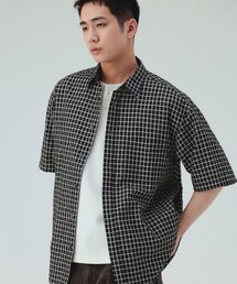 【7/9値下げ】シアサッカー チェック ショートスリーブ シャツ(ユニセックス)