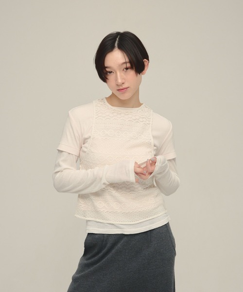 eL(エル)の「【eL】Lace American Sleeve Tank Top/643996(タンクトップ・レディース・ブラック/オフホワイト・FREE)」の6枚目の写真