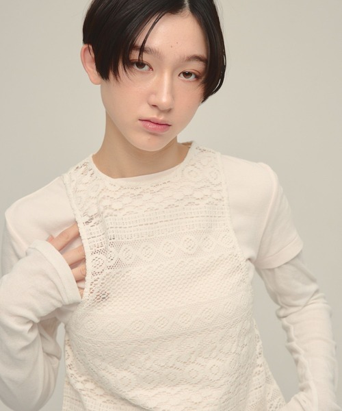 eL(エル)の「【eL】Lace American Sleeve Tank Top/643996(タンクトップ・レディース・ブラック/オフホワイト・FREE)」の8枚目の写真