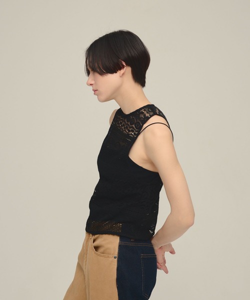 eL(エル)の「【eL】Lace American Sleeve Tank Top/643996(タンクトップ・レディース・ブラック/オフホワイト・FREE)」の11枚目の写真