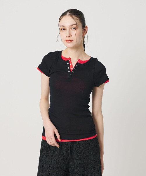 PALM(パーム)の「【別注】<PALM>ヘンリーネック トップス(Tシャツ/カットソー・レディース・ブラック/レッド・FREE)」の7枚目の写真