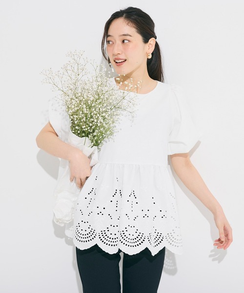 coca(coca)(コカ)の「パンチングレースフレアブラウス(シャツ/ブラウス・レディース・ホワイト/ブラック・L/M)」の8枚目の写真