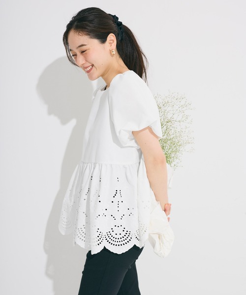 coca(coca)(コカ)の「パンチングレースフレアブラウス(シャツ/ブラウス・レディース・ホワイト/ブラック・L/M)」の9枚目の写真