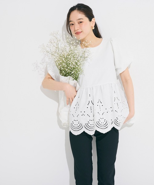coca(coca)(コカ)の「パンチングレースフレアブラウス(シャツ/ブラウス・レディース・ホワイト/ブラック・L/M)」の10枚目の写真