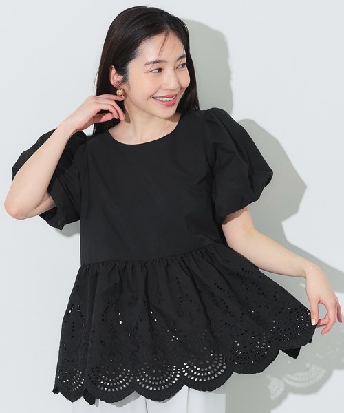 coca(coca)(コカ)の「パンチングレースフレアブラウス(シャツ/ブラウス・レディース・ホワイト/ブラック・L/M)」の14枚目の写真
