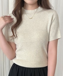 【ストレッチ有】着るだけ細見えリブ。半袖 サマー ニット ハイネック トップス レディース