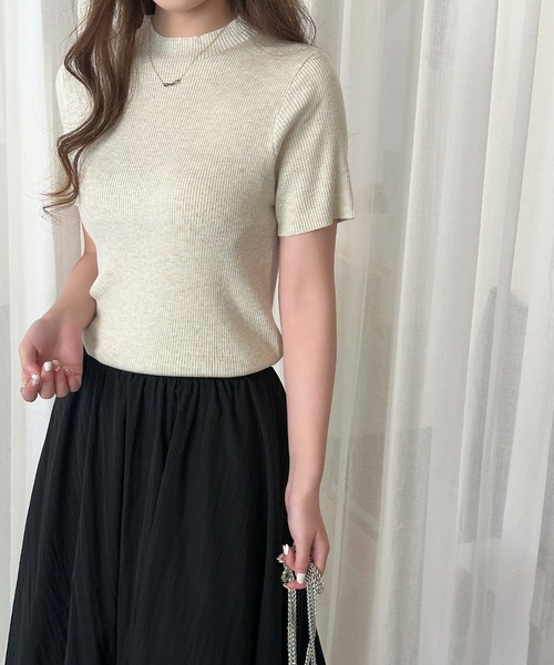 DAY CLOSET(デイ クローゼット)の「【ストレッチ有】着るだけ細見えリブ。半袖 サマー ニット ハイネック トップス レディース(Tシャツ/カットソー・レディース・ブラック/ホワイト×ブラック/チャコールグレー/アイボリー・FREE)」の8枚目の写真