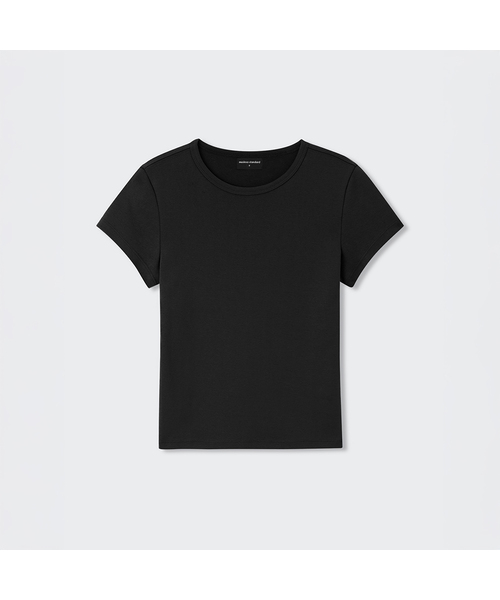 MUSINSA STANDARD WOMAN（ムシンサスタンダードウーマン）の「[クールタンダード] ウィメンズスリムクルーネックTシャツ (5色)（Tシャツ/カットソー・レディース・ブラック/ホワイト/ライトグレー/ピンク/ブラウン・X-SMALL/SMALL/MEDIUM/LARGE）」の2枚目の写真