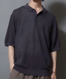 Cooling Pique Texture Knit Polo Shirt / 14G 接触冷感 鹿の子編み ルーズシルエット サマーニットポロシャツ メンズ 半袖 ビッグシルエット オーバーサイズ 無地 シンプル