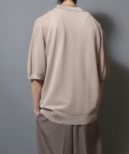 ANPAS(アンパス)の「Cooling Pique Texture Knit Polo Shirt / 14G 接触冷感 鹿の子編み ルーズシルエット サマーニットポロシャツ メンズ 半袖 ビッグシルエット オーバーサイズ 無地 シンプル(ポロシャツ・メンズ・ブラック/チャコールグレー/グレイッシュベージュ・M/L)」の14枚目の写真