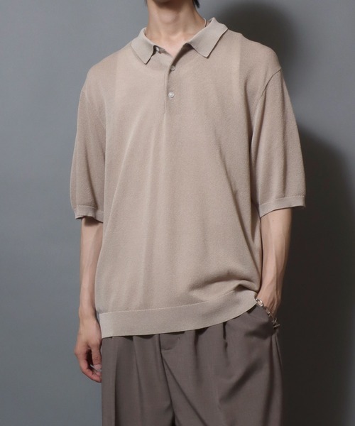 ANPAS(アンパス)の「Cooling Pique Texture Knit Polo Shirt / 14G 接触冷感 鹿の子編み ルーズシルエット サマーニットポロシャツ メンズ 半袖 ビッグシルエット オーバーサイズ 無地 シンプル(ポロシャツ・メンズ・ブラック/チャコールグレー/グレイッシュベージュ・M/L)」の15枚目の写真