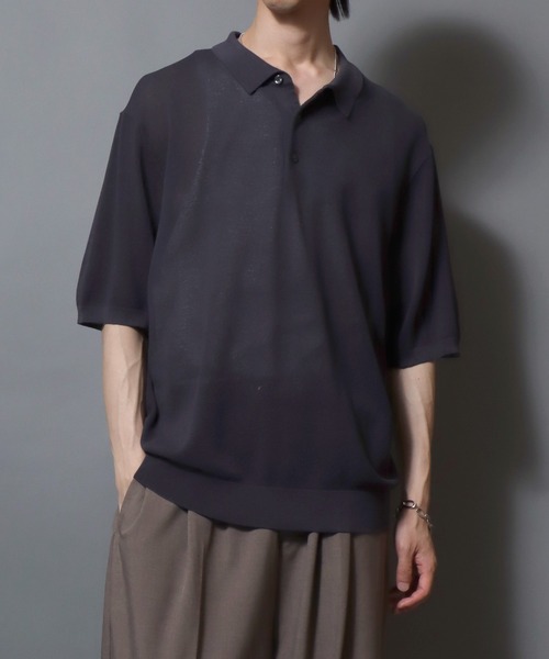 ANPAS(アンパス)の「Cooling Pique Texture Knit Polo Shirt / 14G 接触冷感 鹿の子編み ルーズシルエット サマーニットポロシャツ メンズ 半袖 ビッグシルエット オーバーサイズ 無地 シンプル(ポロシャツ・メンズ・ブラック/チャコールグレー/グレイッシュベージュ・M/L)」の19枚目の写真