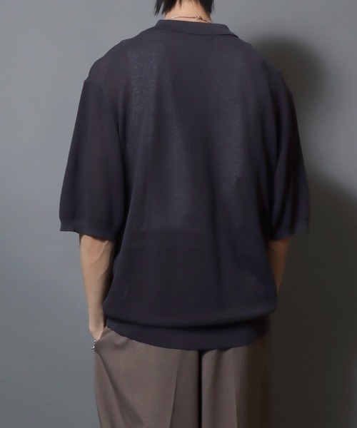 ANPAS(アンパス)の「Cooling Pique Texture Knit Polo Shirt / 14G 接触冷感 鹿の子編み ルーズシルエット サマーニットポロシャツ メンズ 半袖 ビッグシルエット オーバーサイズ 無地 シンプル(ポロシャツ・メンズ・ブラック/チャコールグレー/グレイッシュベージュ・M/L)」の20枚目の写真