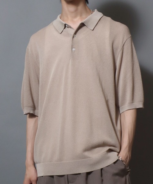 ANPAS(アンパス)の「Cooling Pique Texture Knit Polo Shirt / 14G 接触冷感 鹿の子編み ルーズシルエット サマーニットポロシャツ メンズ 半袖 ビッグシルエット オーバーサイズ 無地 シンプル(ポロシャツ・メンズ・ブラック/チャコールグレー/グレイッシュベージュ・M/L)」の5枚目の写真