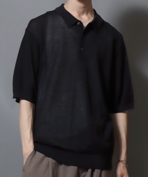 ANPAS(アンパス)の「Cooling Pique Texture Knit Polo Shirt / 14G 接触冷感 鹿の子編み ルーズシルエット サマーニットポロシャツ メンズ 半袖 ビッグシルエット オーバーサイズ 無地 シンプル(ポロシャツ・メンズ・ブラック/チャコールグレー/グレイッシュベージュ・M/L)」の4枚目の写真