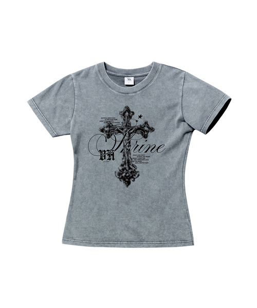 VENHIT(ベンヒット)の「ホーリークロス ウォッシュドスリムフィット半袖Tシャツ(Tシャツ/カットソー・レディース・グレー/ブラック・LARGE/MEDIUM/SMALL)」の1枚目の写真