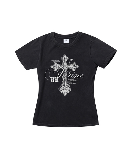 VENHIT(ベンヒット)の「ホーリークロス ウォッシュドスリムフィット半袖Tシャツ(Tシャツ/カットソー・レディース・グレー/ブラック・LARGE/MEDIUM/SMALL)」の2枚目の写真