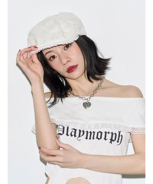jouetie（ジュエティ）の「【kaorinomori×jouetie】レースハンチング（ハンチング/ベレー帽・レディース・ブラック/オフホワイト・FREE）」の4枚目の写真