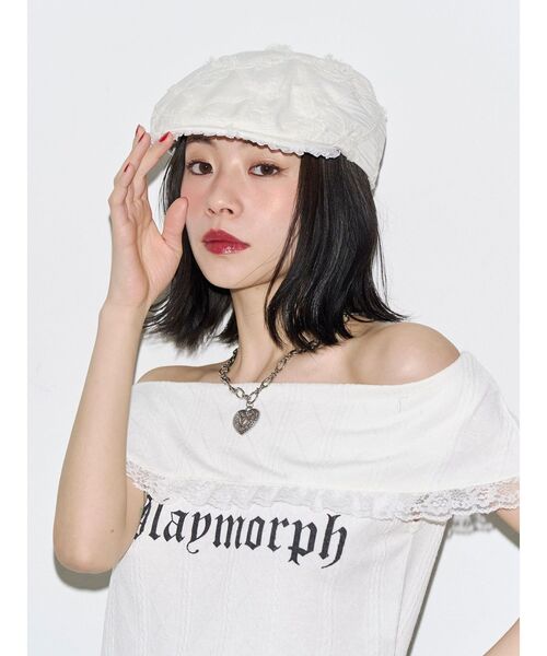 jouetie（ジュエティ）の「【kaorinomori×jouetie】レースハンチング（ハンチング/ベレー帽・レディース・ブラック/オフホワイト・FREE）」の5枚目の写真