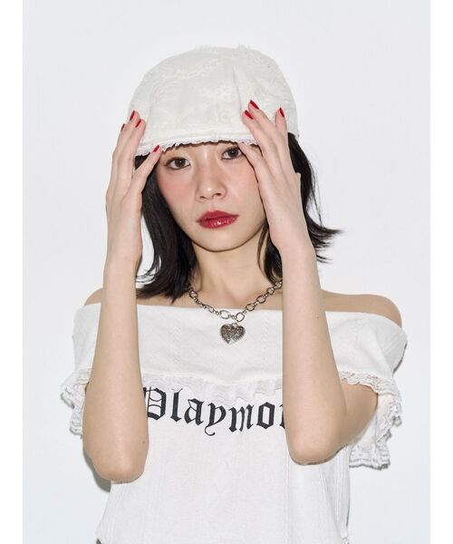 jouetie（ジュエティ）の「【kaorinomori×jouetie】レースハンチング（ハンチング/ベレー帽・レディース・ブラック/オフホワイト・FREE）」の6枚目の写真