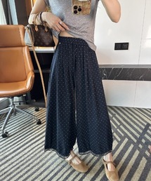 ドット柄　ワイドクロップドパンツ