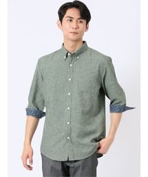 m.f.editorial（エムエフエディトリアル）の「シャツ メンズ 7分袖 麻調 無地 軽量 ドライタッチ ボタンダウン （シャツ/ブラウス）」