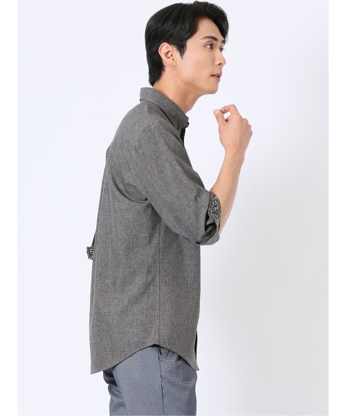m.f.editorial(エムエフエディトリアル)の「シャツ メンズ 7分袖 麻調 無地 軽量 ドライタッチ ボタンダウン (シャツ/ブラウス・メンズ・ベージュ/オリーブ/グレー・MEDIUM/LARGE/X-LARGE)」の7枚目の写真