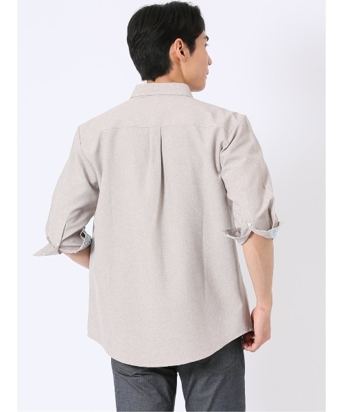 m.f.editorial(エムエフエディトリアル)の「シャツ メンズ 7分袖 麻調 無地 軽量 ドライタッチ ボタンダウン (シャツ/ブラウス・メンズ・ベージュ/オリーブ/グレー・MEDIUM/LARGE/X-LARGE)」の16枚目の写真