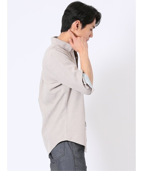 m.f.editorial(エムエフエディトリアル)の「シャツ メンズ 7分袖 麻調 無地 軽量 ドライタッチ ボタンダウン (シャツ/ブラウス・メンズ・ベージュ/オリーブ/グレー・MEDIUM/LARGE/X-LARGE)」の17枚目の写真