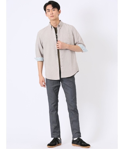m.f.editorial(エムエフエディトリアル)の「シャツ メンズ 7分袖 麻調 無地 軽量 ドライタッチ ボタンダウン (シャツ/ブラウス・メンズ・ベージュ/オリーブ/グレー・MEDIUM/LARGE/X-LARGE)」の18枚目の写真