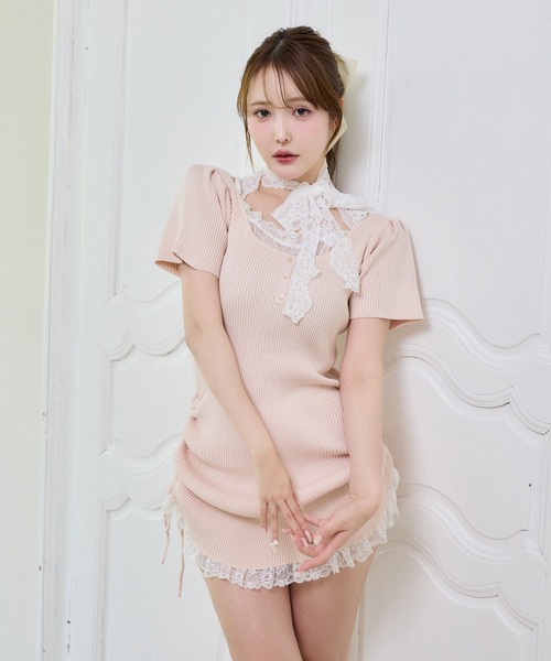 one after another NICE CLAUP（ワンアフターアナザーナイスクラップ）の「【Lace Collection】レースミニニットワンピース（ワンピース・レディース・ブラック/ホワイト/ピンク・FREE）」の3枚目の写真