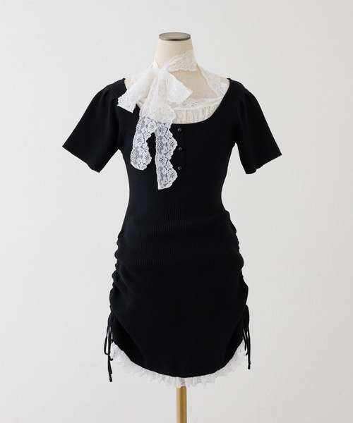 one after another NICE CLAUP(ワンアフターアナザーナイスクラップ)の「【Lace Collection】レースミニニットワンピース(ワンピース・レディース・ブラック/ホワイト/ピンク・FREE)」の18枚目の写真