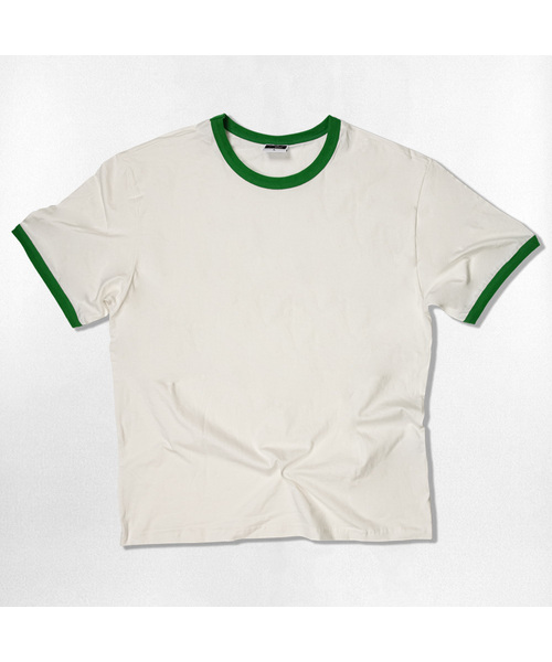 NOTUSUAL（ノットユージュアル）の「ユーズアル リンガー 半袖Tシャツ 4カラー（Tシャツ/カットソー・レディース・クリーム/ホワイト×グリーン/ホワイト/ネイビー・SMALL/MEDIUM/LARGE/X-LARGE）」の2枚目の写真