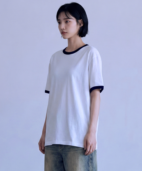 NOTUSUAL（ノットユージュアル）の「ユーズアル リンガー 半袖Tシャツ 4カラー（Tシャツ/カットソー・レディース・クリーム/ホワイト×グリーン/ホワイト/ネイビー・SMALL/MEDIUM/LARGE/X-LARGE）」の5枚目の写真