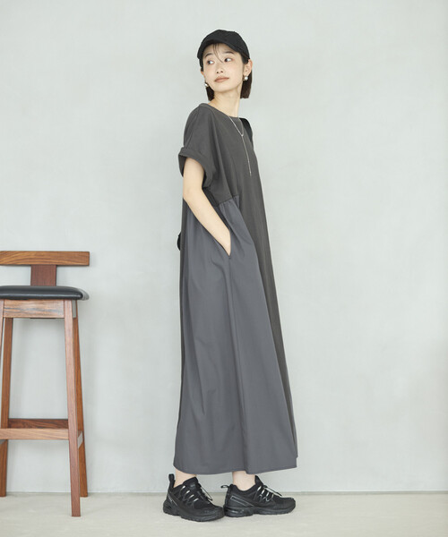Firsthand（ファーストハンド）の「Firsthand/ファーストハンド オーガニックコットン 異素材 ドッキング ギャザー ワンピース（ワンピース・レディース・ブラック/チャコールグレー/ピンク・FREE）」の14枚目の写真