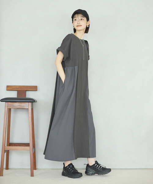 Firsthand（ファーストハンド）の「Firsthand/ファーストハンド オーガニックコットン 異素材 ドッキング ギャザー ワンピース（ワンピース・レディース・ブラック/チャコールグレー/ピンク・FREE）」の15枚目の写真