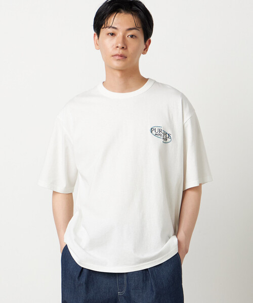 Purple&Yellow(パープルアンドイエロー)の「バックロゴ刺繍 半袖Tシャツ(Tシャツ/カットソー・メンズ・ホワイト/ブラック/グリーン/オートミール・SMALL/MEDIUM/LARGE)」の9枚目の写真