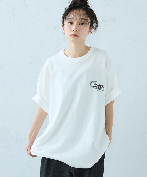 Purple&Yellow（パープルアンドイエロー）の「バックロゴ刺繍 半袖Tシャツ（Tシャツ/カットソー・メンズ・ホワイト/ブラック/グリーン/オートミール・SMALL/MEDIUM/LARGE）」の19枚目の写真
