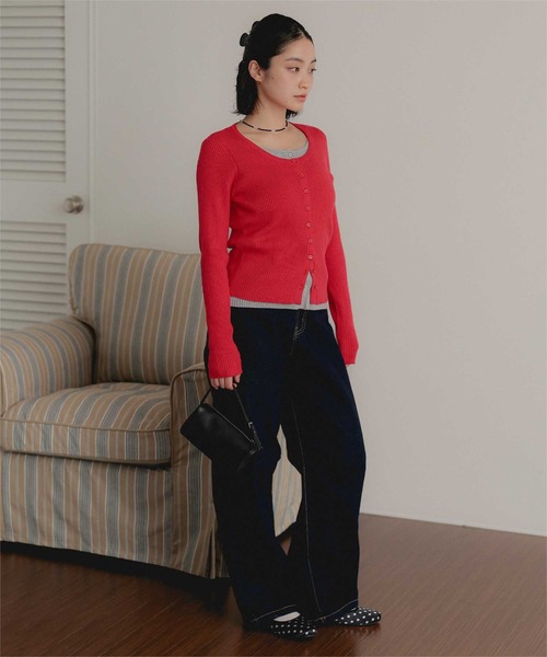miette(ミエット)の「レイヤード配色クルーネックニットカーディガン(カーディガン/ボレロ・レディース・レッド/ブラウン/マスタード・FREE)」の18枚目の写真