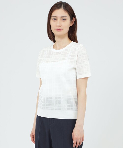 Paul Stuart（ポールスチュアート）の「【WEB・一部店舗限定/ウォッシャブル】チェックジャカード　プルオーバー（Tシャツ/カットソー・レディース・ネイビー/ホワイト・6）」の2枚目の写真