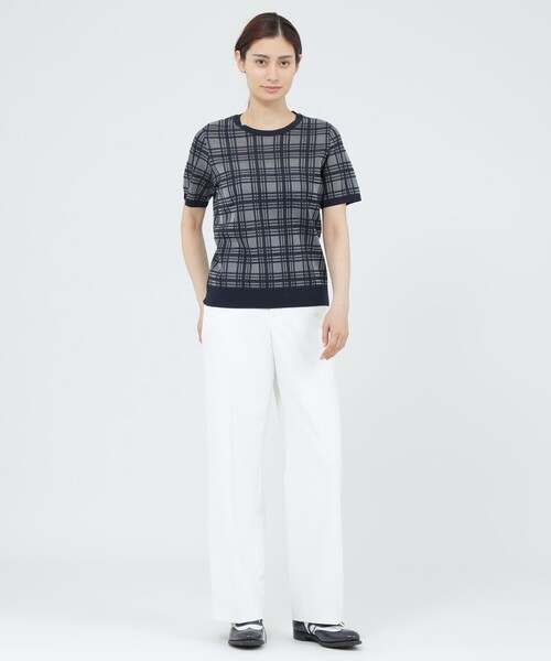 Paul Stuart（ポールスチュアート）の「【WEB・一部店舗限定/ウォッシャブル】チェックジャカード　プルオーバー（Tシャツ/カットソー・レディース・ネイビー/ホワイト・6）」の4枚目の写真